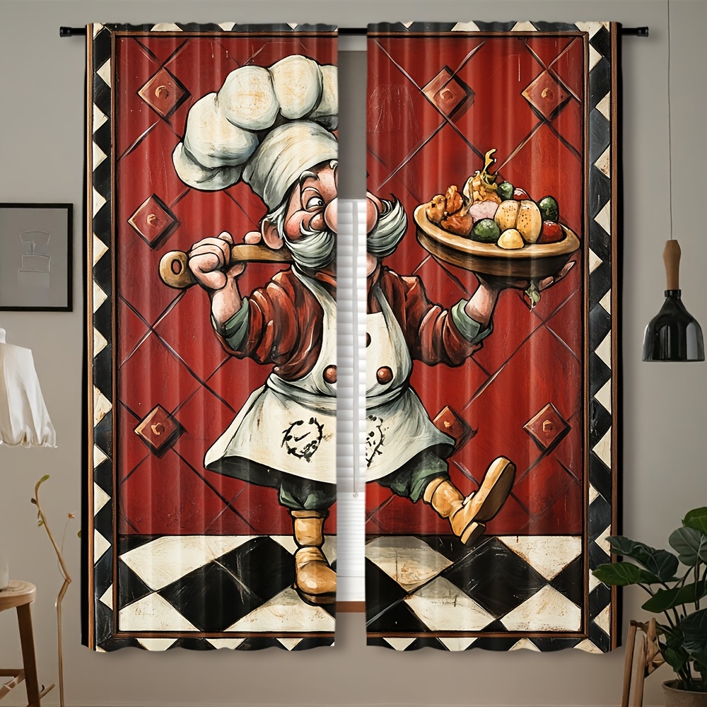Home Cooking In French - Tirai Kartun Koki Unik Sepasang Dekorasi