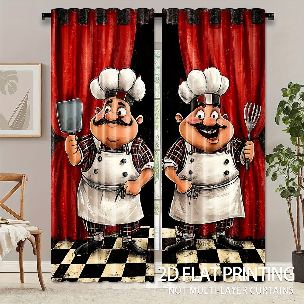 2pcs Chef Kitchen Curtains - F - Home Cooking In French ulasan dan harga