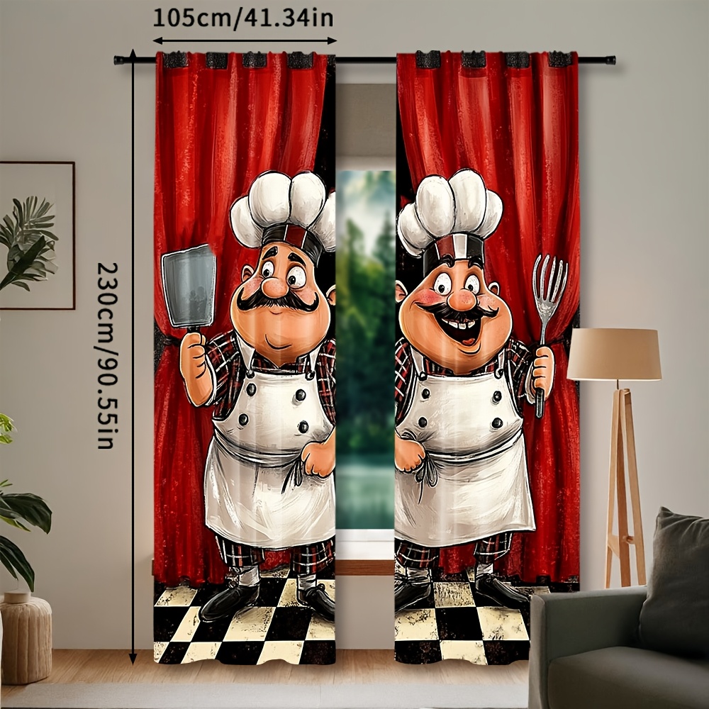 2pcs Chef Kitchen Curtains - F - Home Cooking In French ulasan dan harga