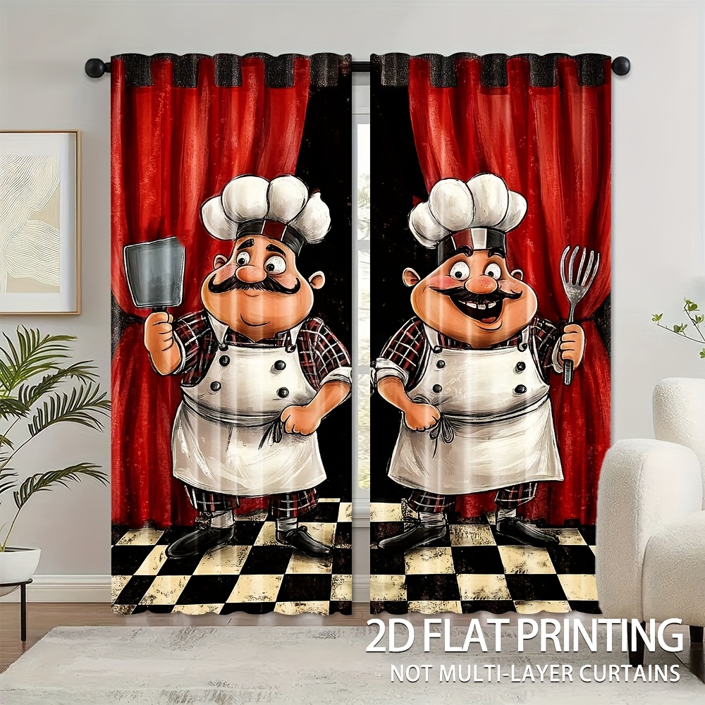 2pcs Chef Kitchen Curtains - F - Home Cooking In French ulasan dan harga